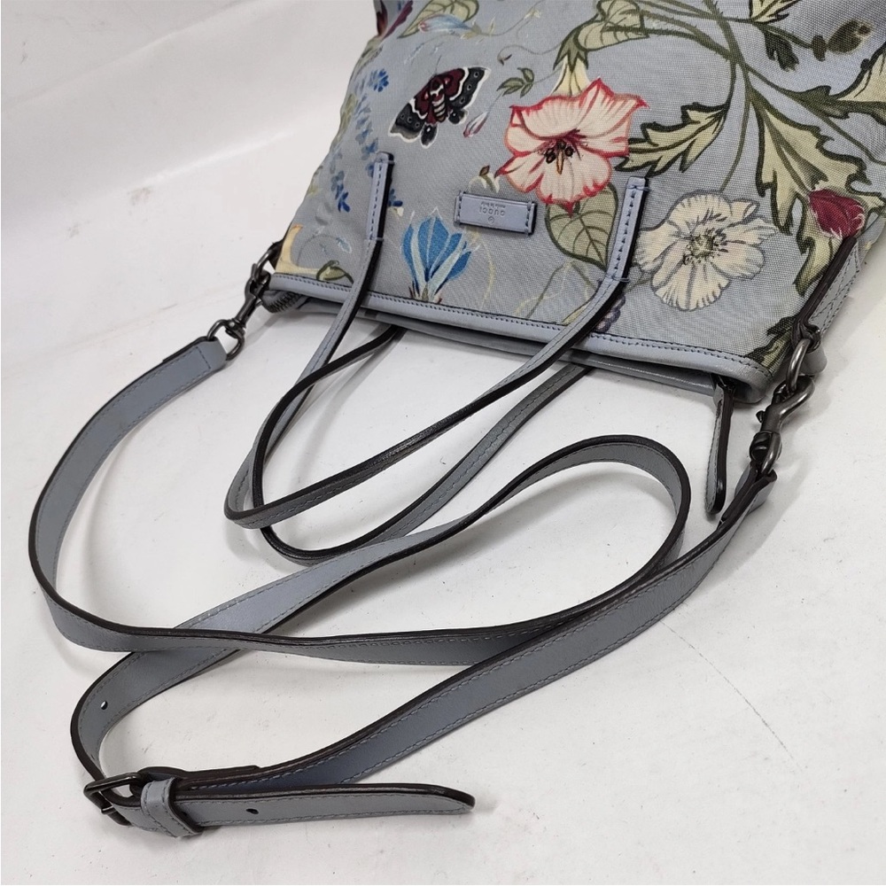 Gucci Light Blue Floral Handbag with Detachable leather crossbody strap - Picture 3 of 8